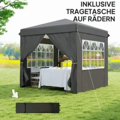 Rootz Pop Up Gazebo - Garden Tent - Outdoor Pavilion - UPF50+ UV -beskyttelse - mørkegrå - 250L x 250W x 268H cm