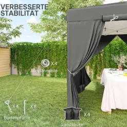 Rootz Pop Up Gazebo - Garden Tent - Outdoor Pavilion - UPF50+ UV -beskyttelse - mørkegrå - 250L x 250W x 268H cm