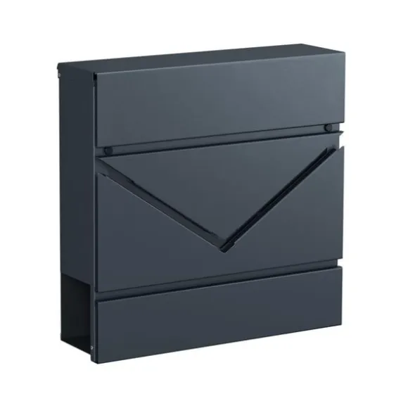 Rootz Postkasse - Postkasse med avisrum - Postkasse med aviskasse - Vægmonteret postkasse - antracit - 37 x 10,5 x 37 cm
