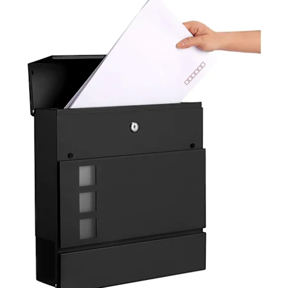 Rootz Postkasse - Vægbrevkasse - Vægmonteret - Låsbar - Avisrum - Sort - Metal - 37 x 10,5 x 37 cm