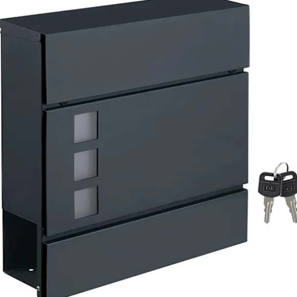 Rootz Postkasse - Vægbrevkasse - Vægmonteret - Låsbar - Avisrum - Sort - Metal - 37 x 10,5 x 37 cm