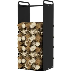 Rootz sort brændestativ - Brændeholder - Træopbevaring - Pulverlakeret stålramme - Pejsebeholder - 36cm x 30cm x 90cm