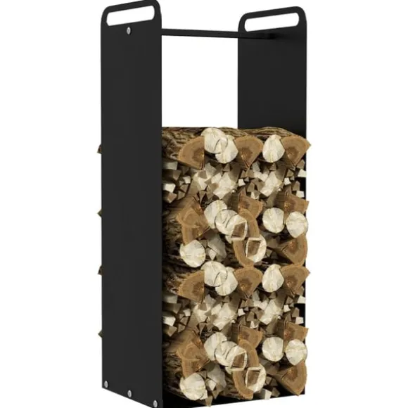 Rootz sort brændestativ - Brændeholder - Træopbevaring - Pulverlakeret stålramme - Pejsebeholder - 36cm x 30cm x 90cm