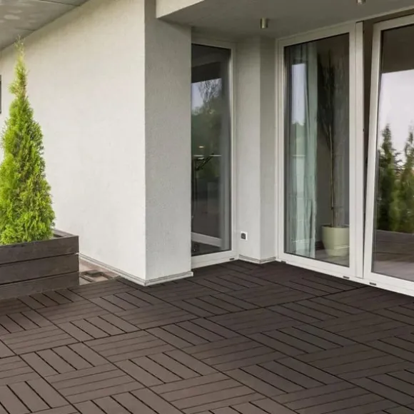 Rootz terrassefliser - Gulvfliser - Sæt med 9 gulvfliser - Klikmekanisme - Trækorn - PP Plast - Brun - 30 x 30 x 2 cm