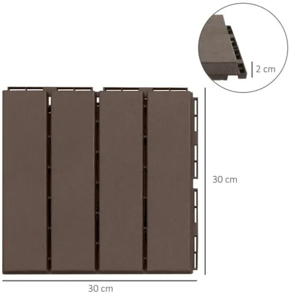 Rootz terrassefliser - Gulvfliser - Sæt med 9 gulvfliser - Klikmekanisme - Trækorn - PP Plast - Brun - 30 x 30 x 2 cm