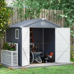 Rootz Tool Shed - Garden Shed - Ventileret opbevaring - Fugtbestandig - 240 cm x 190 cm x 180/228 cm - Grå