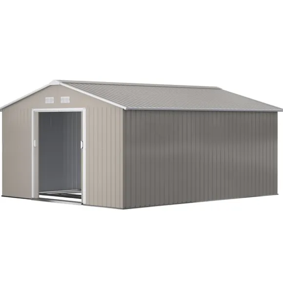 Rootz Tool Shed - Weatherboof Garden Shed - Udendørs opbevaring - Ventileret stålskur - 340 cm x 386 cm x 200 cm
