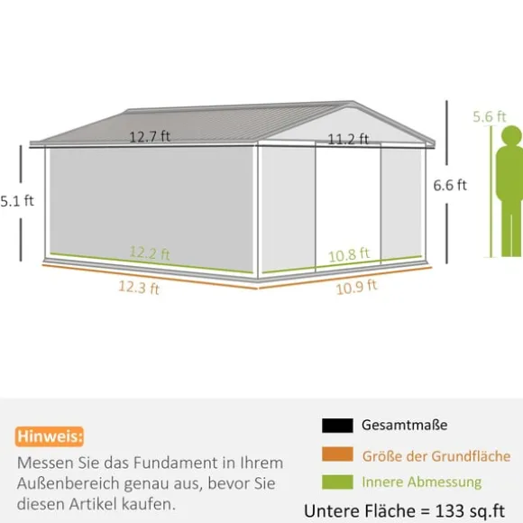 Rootz Tool Shed - Weatherboof Garden Shed - Udendørs opbevaring - Ventileret stålskur - 340 cm x 386 cm x 200 cm