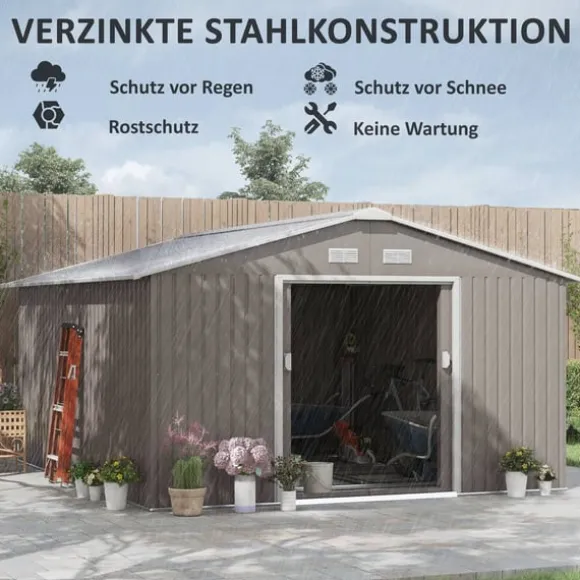 Rootz Tool Shed - Weatherboof Garden Shed - Udendørs opbevaring - Ventileret stålskur - 340 cm x 386 cm x 200 cm