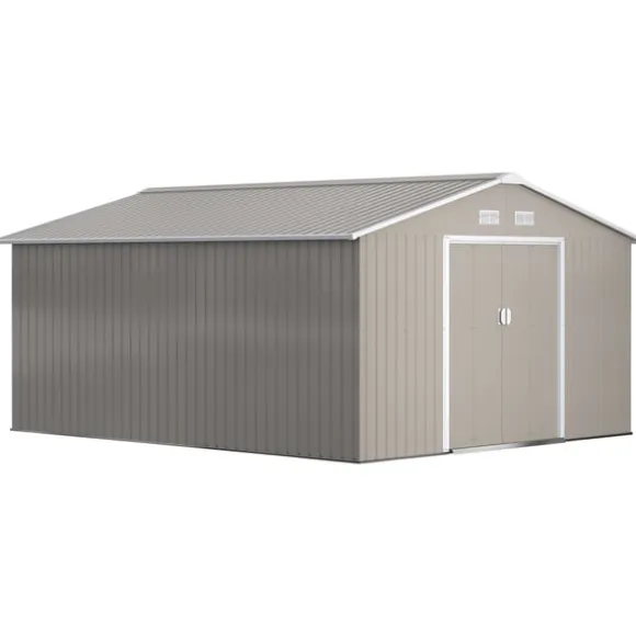 Rootz Tool Shed - Weatherboof Garden Shed - Udendørs opbevaring - Ventileret stålskur - 340 cm x 386 cm x 200 cm
