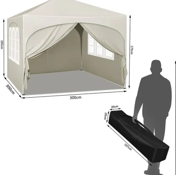 Rootz Ultimate Outdoor Gazebo - Vejrbestandig pavillon - Eventtelt - Stærk metalramme - UV- og regnbeskyttelse - Nem opsætning - 3x3m