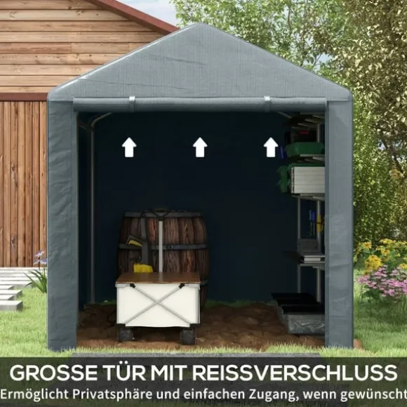 Rootz Værktøjsskur - Cykel-/motorcykelopbevaring - Haveudstyr - UV-resistent presenning - Galvaniseret stålstel - 160 cm x 218 cm x 172 cm