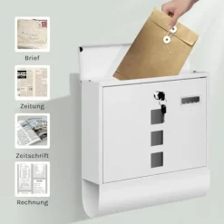 Rootz Wall Montered Mailbox - Post Box - Letterbox - Vandtæt og rustbestandig - 37x37x10,5 cm hvid
