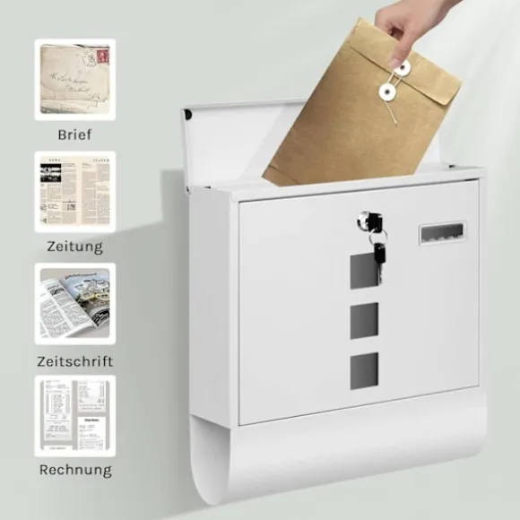 Rootz Wall Montered Mailbox - Post Box - Letterbox - Vandtæt og rustbestandig - 37x37x10,5 cm hvid