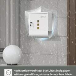 Rootz White Mailbox - Vægmonteret postkasse - Sikkert låsesystem - Galvaniseret stål - 30,6 x 33,5 x 10 cm