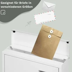 Rootz White Mailbox - Vægmonteret postkasse - Sikkert låsesystem - Galvaniseret stål - 30,6 x 33,5 x 10 cm