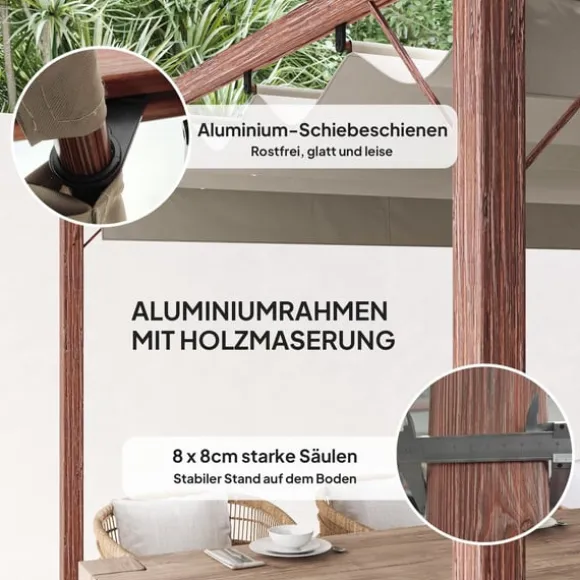 ROOTZ 3X3 M Garden Pergola - Terrasse baldakin - gårdhaveafdækning - UPF30+ solbeskyttelse - aluminiumsramme - 299x296x232 cm