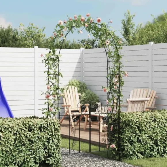 Rosenbue med låge til haven - Stabil og vejrbestandig | Farve: Sort | Størrelse: 200x50x230 cm