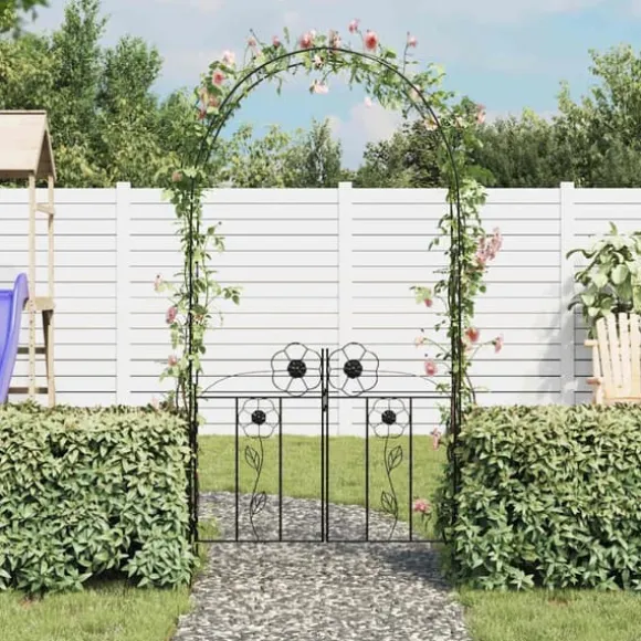 Rosenbue med låge til haven - Stabil og vejrbestandig | Farve: Sort | Størrelse: 200x50x230 cm