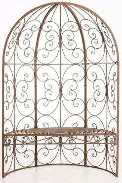 Rosie Antique Brown Metal Half Gazebo with Built-in Bench - Garden Trellis for Climbing Plants, 178cm