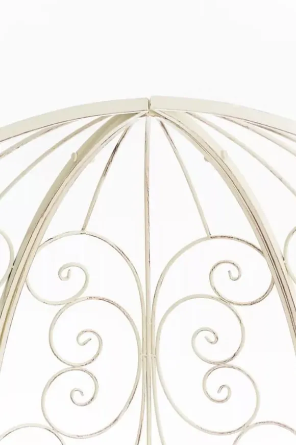 Rosie Half Gazebo Pavilion with Bench - Antique Cream Metal Garden Trellis, 178 cm H