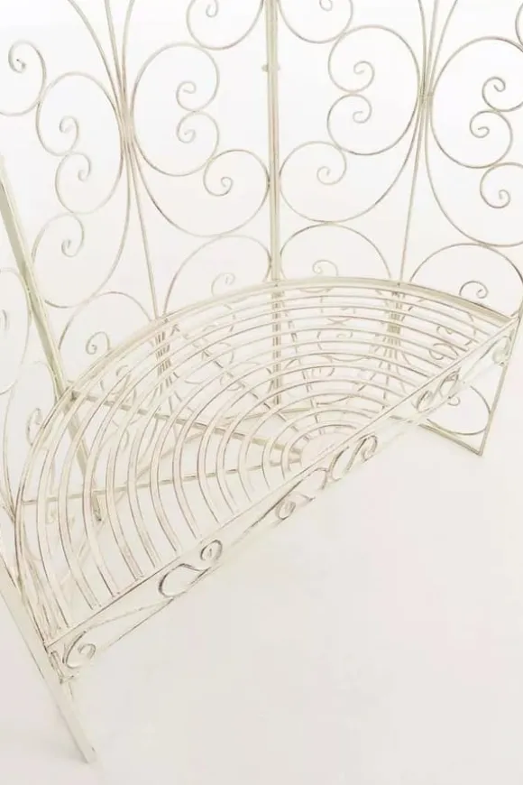 Rosie Half Gazebo Pavilion with Bench - Antique Cream Metal Garden Trellis, 178 cm H