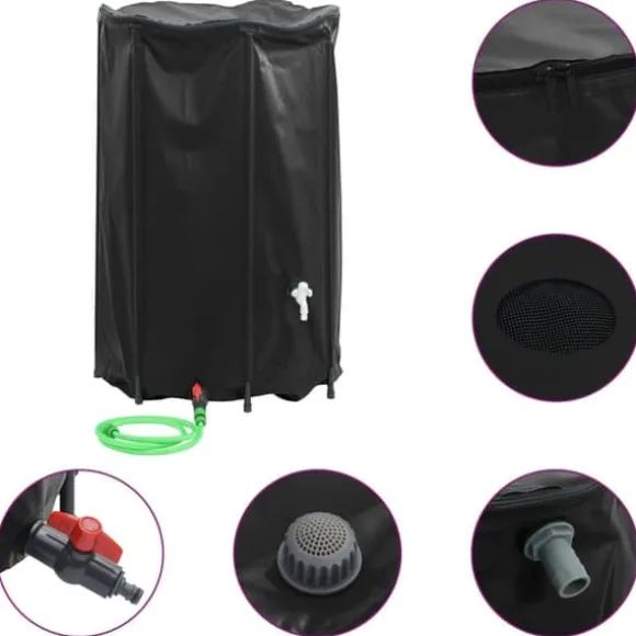 Sammenfoldelig vandtank med hane - PVC 1000 L | Farve: Grøn | Størrelse: 1000 L