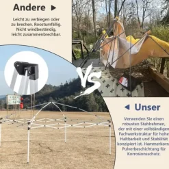Sammenklappelig havepavillon 3x3 m med 4 sidevægge, højdejusterbar i 3 positioner, blå