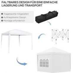 Sammenklappelig pavillon, 295x295x258 cm, hvid