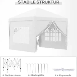 Sammenklappelig pavillon, 295x295x258 cm, hvid