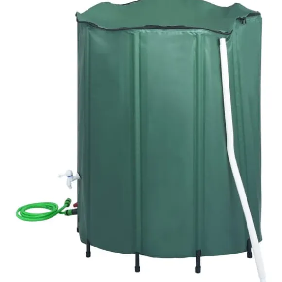 Sammenklappelig regnvandsbeholder 1000 l - PVC med hane | Farve: Grøn