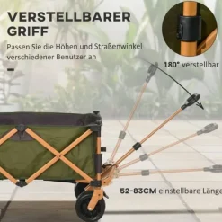 Sammenklappelig transportvogn med håndtag & foldbar bakke, op til 120 kg, grøn