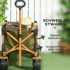 Sammenklappelig transportvogn med håndtag & foldbar bakke, op til 120 kg, grøn