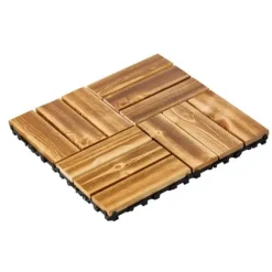 Sammenlåsende dækfliser, Massivt træ 10 pakke 12x12, Kamferfyr, holdbare, velegnede til veranda, nem at installere