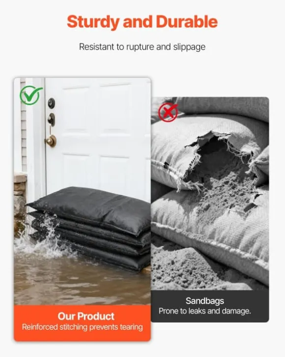 Sandløse sandsække - Oversvømmelsesbarriere 10-pak poser 43 x 83 cm med spand - Vandaktiveret - Vandabsorberende - Genanvendelig
