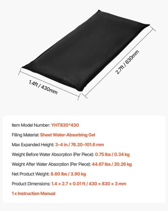 Sandløse sandsække - Oversvømmelsesbarriere 10-pak poser 43 x 83 cm med spand - Vandaktiveret - Vandabsorberende - Genanvendelig