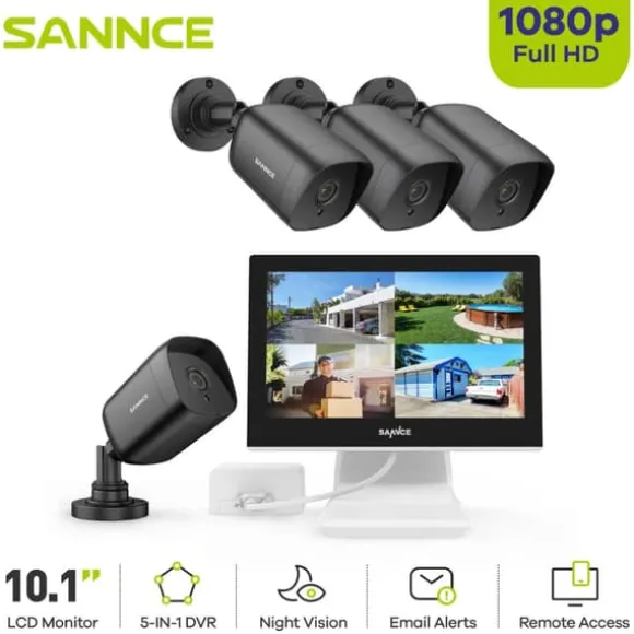 SANNCE CCTV-system, 10,1" skærm, 1080P opløsning,4stk Kamera