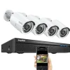 SANNCE NVR Sikkerhedskamera System, 8MP Videoopløsning, 8CH POE Support,Ingen, 5MP 4 stk. kamera