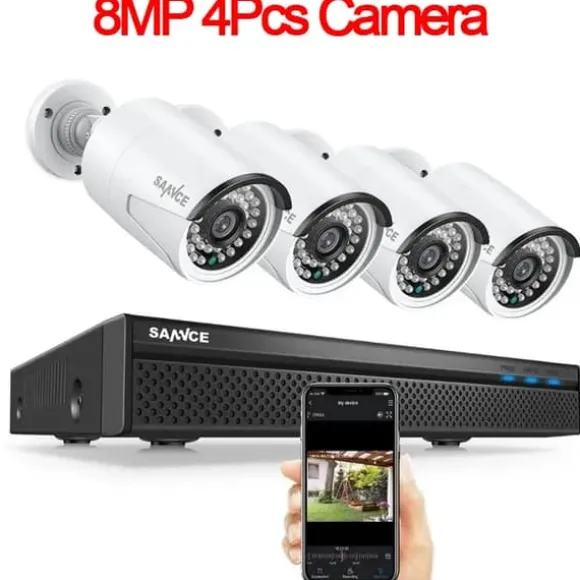 SANNCE NVR Sikkerhedskamera System, 8MP Videoopløsning, 8CH POE Support,Ingen, 8MP 4 stk. kamera