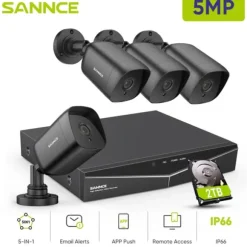 Sannce Security Camera System, 5MP Opløsning, 4TB Storage,4PCS 2TB