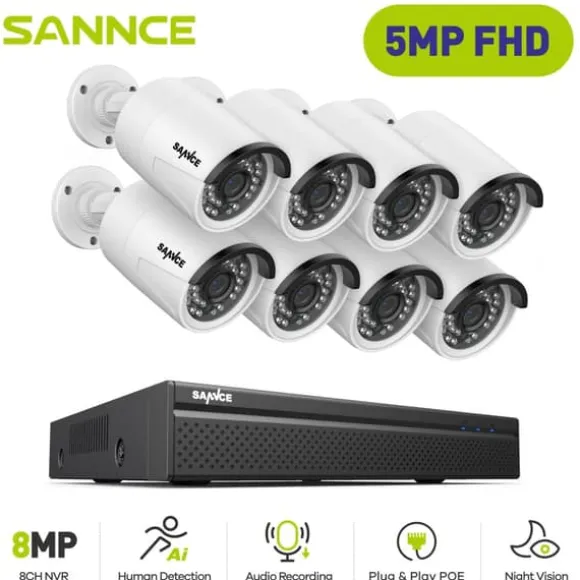 SANNCE Videoovervågningssystem, 8MP opløsning, POE IP-kameraer,I51FQ08, Ingen