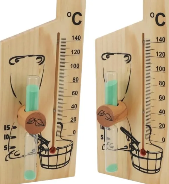 Sauna Termometer Timeglas, Guld Elegant Design Sauna Termometer Timeglas 0-140 Grader Celsius Træ Velegnet til Hoteller