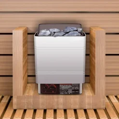Saunaovn 9 KW, el-sausnherd 380 V - 415 V, rustfri stål saunaovn, elektrisk saunaovn med 2 indstillinger (temperatur, tid) og ekstern