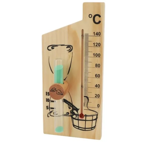 Saunatermometer Timeglas 15 Minutters Sand Timer Golden Wood 0 til 140 Celsius Grad Temperaturmåler Vægmonteret Saunatilbehør