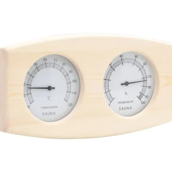 Saunatilbehør - Living 2-i-1 saunasæt med hygrometer og timeglas massivt fyrretræ