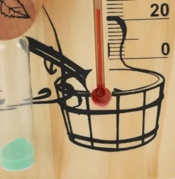 Sauntermometer, timeglas, dampbadssaunatermometer og hygrometer, let træramme, dobbelt måler, vægmontering, indendørs brug, massiv