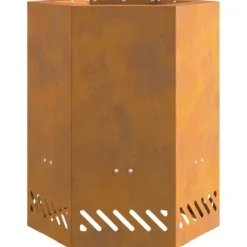 Sekskantet bålfad i forvitret stål - Udendørs bålsted | Størrelse: 38x38x51 cm