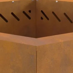 Sekskantet Bålsted i Forvitret Stål - Bålfad til Udendørs Brug | Størrelse: 58x58x51 cm