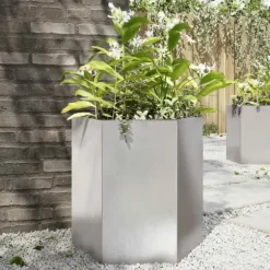 Sekskantet plantekrukke i rustfrit stål 46x40x45 cm | Farve: Metal | Størrelse: 46x40x45 cm