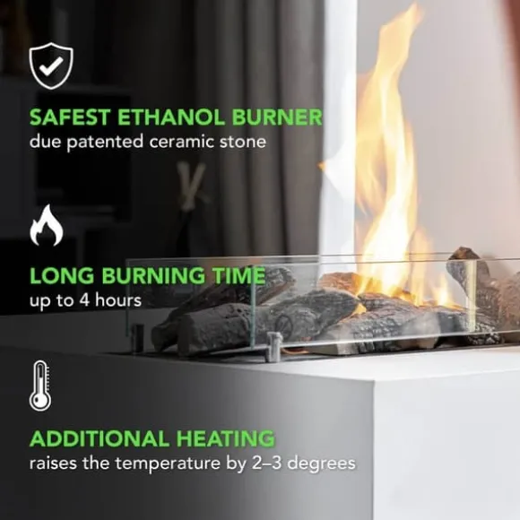 Serra bio-ethanol vægkomfur - Hvid - atmosfærisk brændeovn - 1,5 KW varme